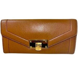 MICHAEL KORS KINSLEY Brown Leather Carryall Gold-Tone Hardware Wallet